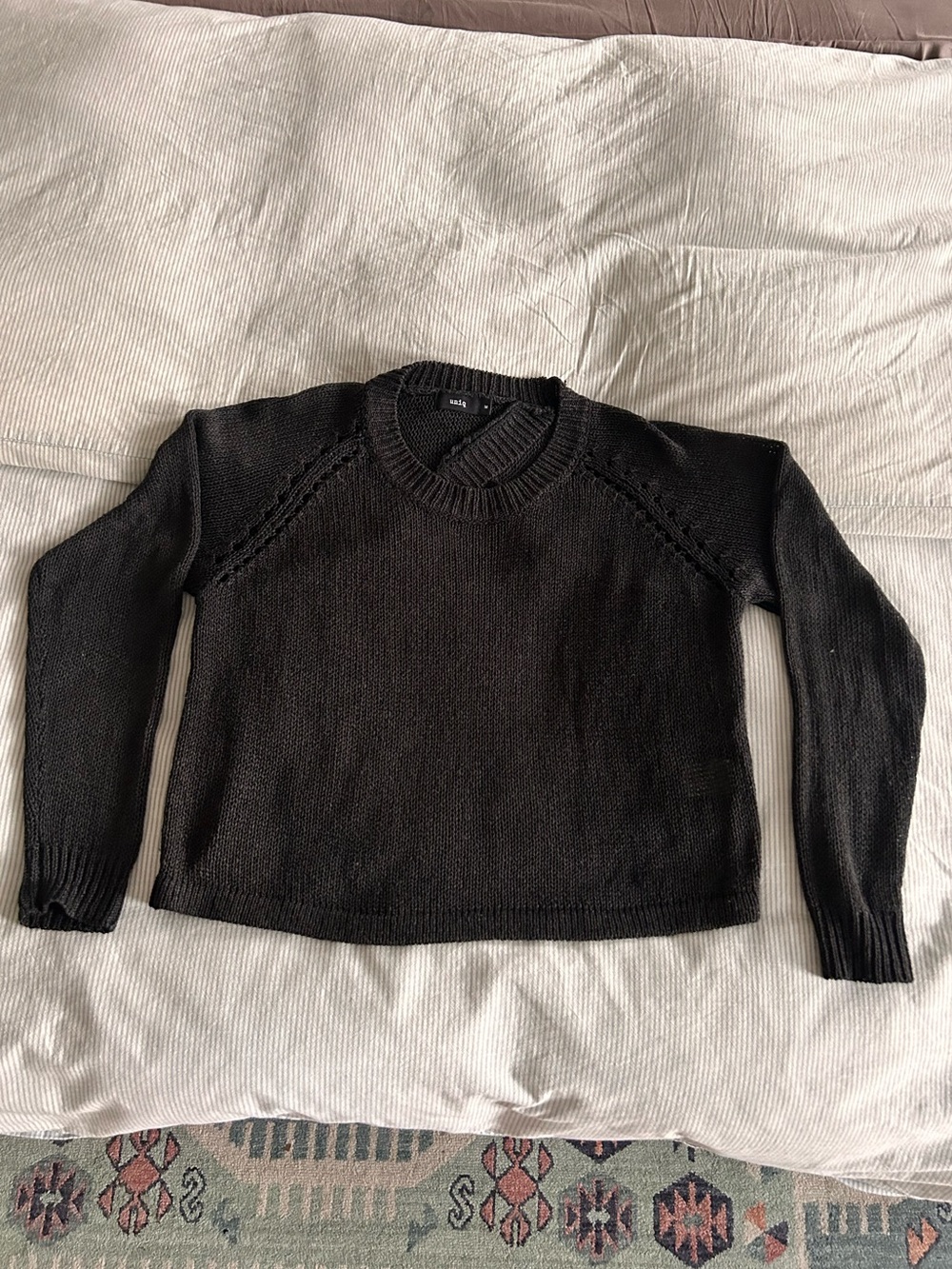 Cozy Black Women's Knit Sweater. Open back flap design